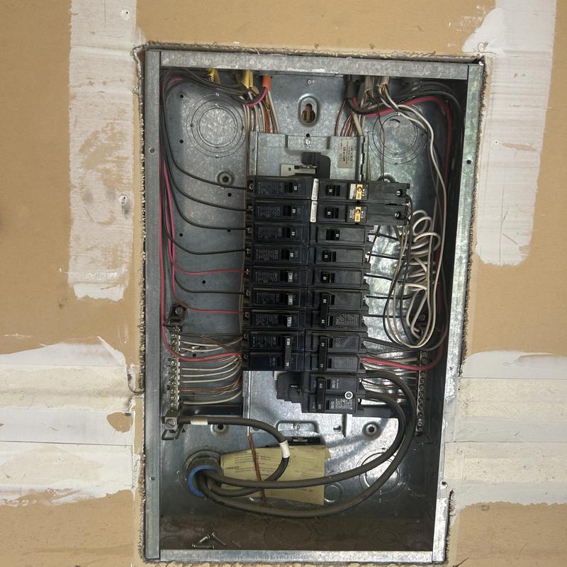 Electrical breaker panel with wiring and circuit breakers Electrical breaker panel with wiring and circuit breakers