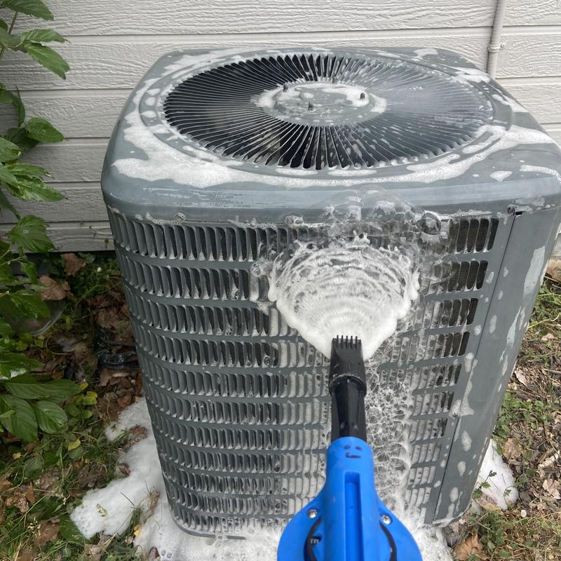Air conditioner condenser cleaning with foam brush