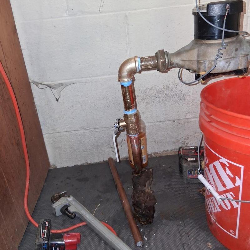 Water meter valves and elbow with copper piping replacement
