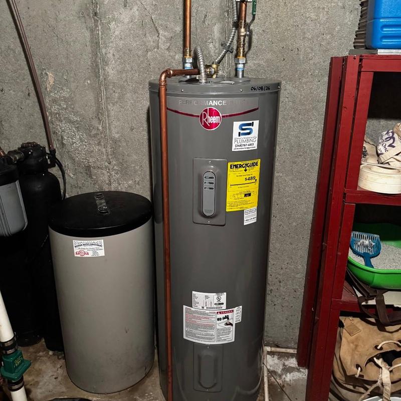 Rheem electric water heater installation in basement