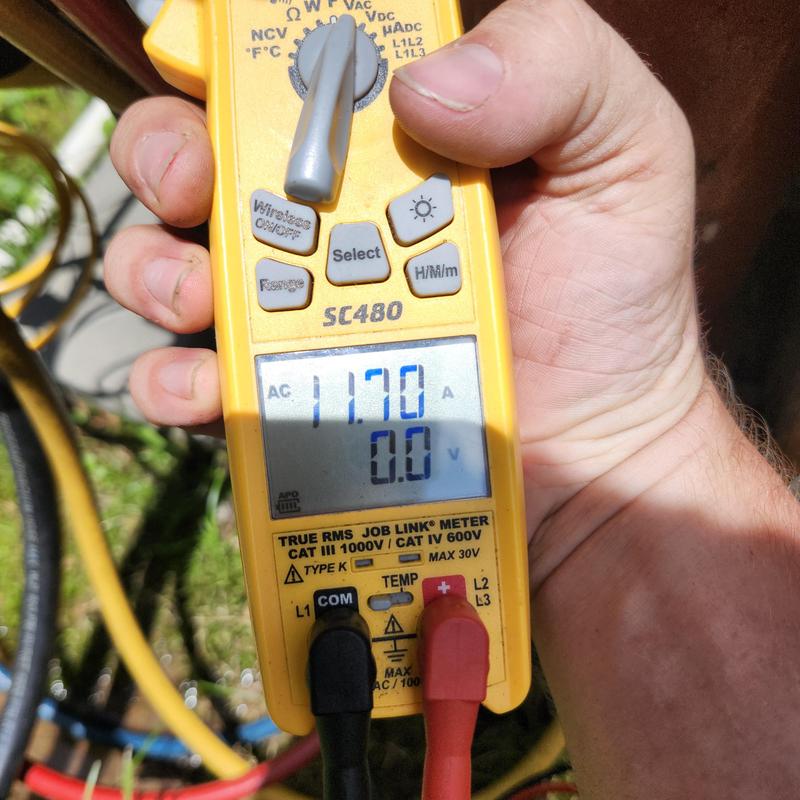 Trane package unit electrical current testing meter display Trane package unit electrical current testing meter display