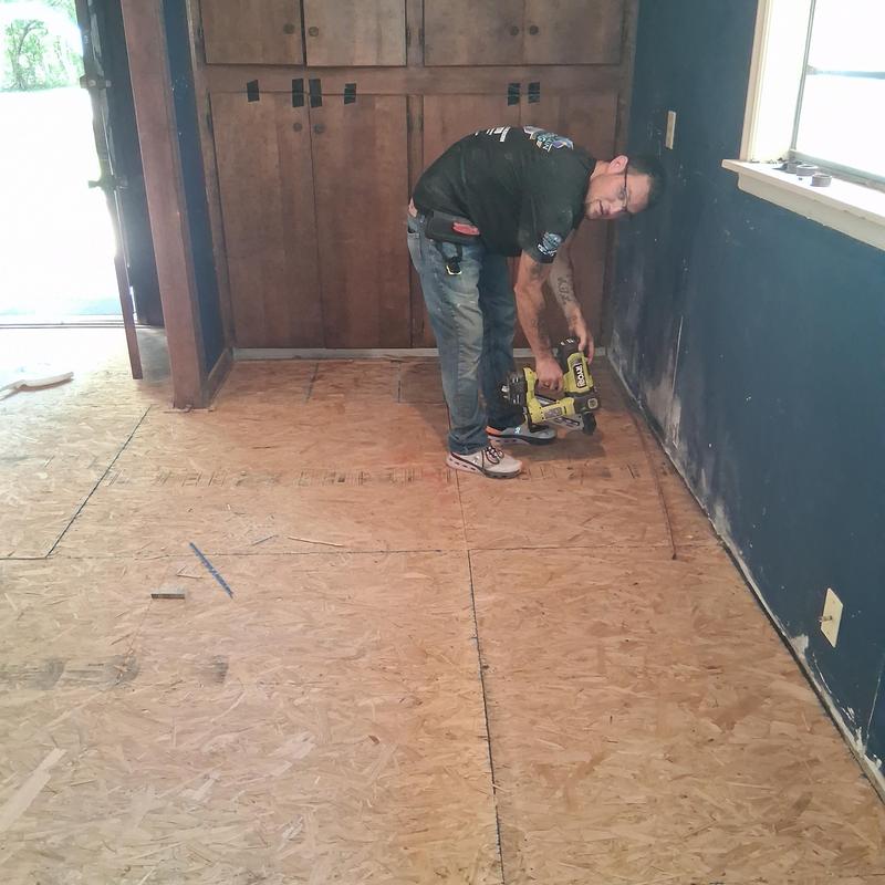 Subfloor plywood installation with joist repair