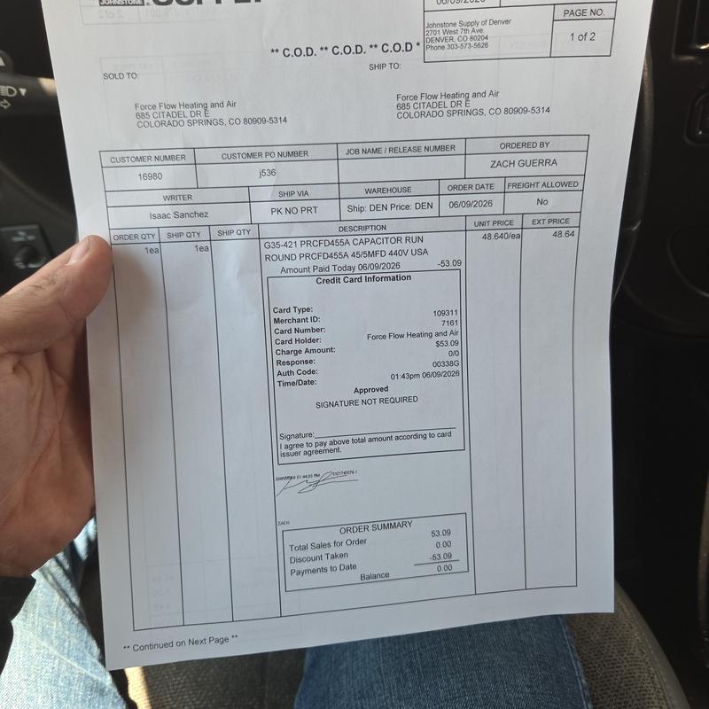 Capacitor run PRCFD455A for HVAC system purchase receipt Capacitor run PRCFD455A for HVAC system purchase receipt
