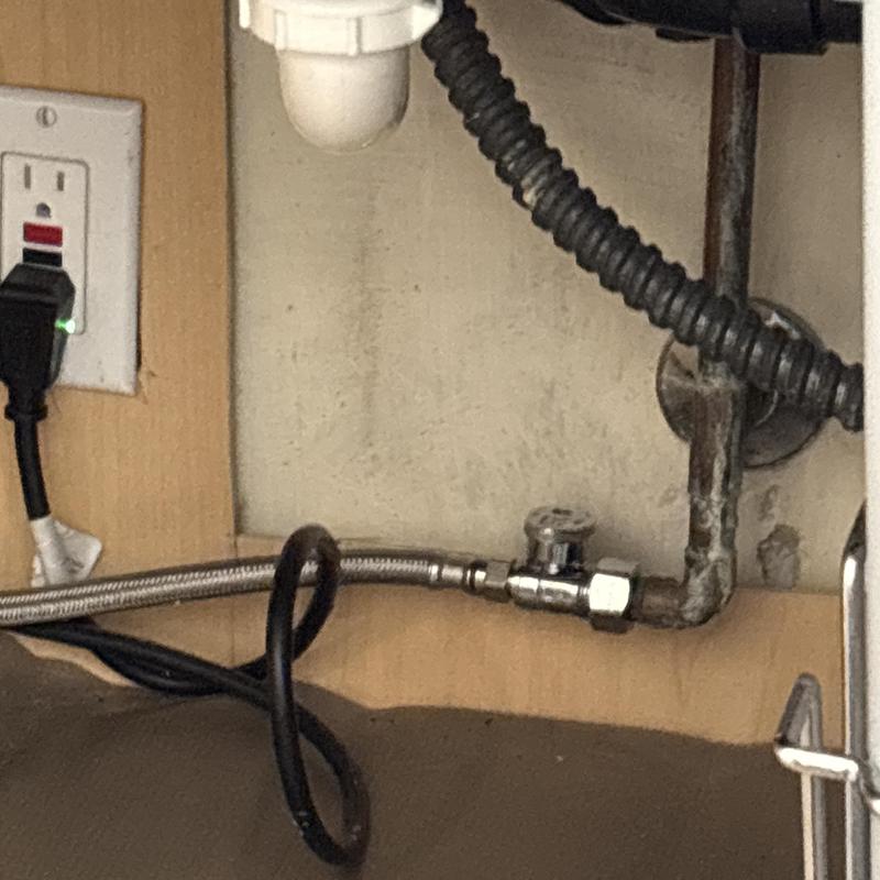Dishwasher water line compression valve installed under sink Dishwasher water line compression valve installed under sink