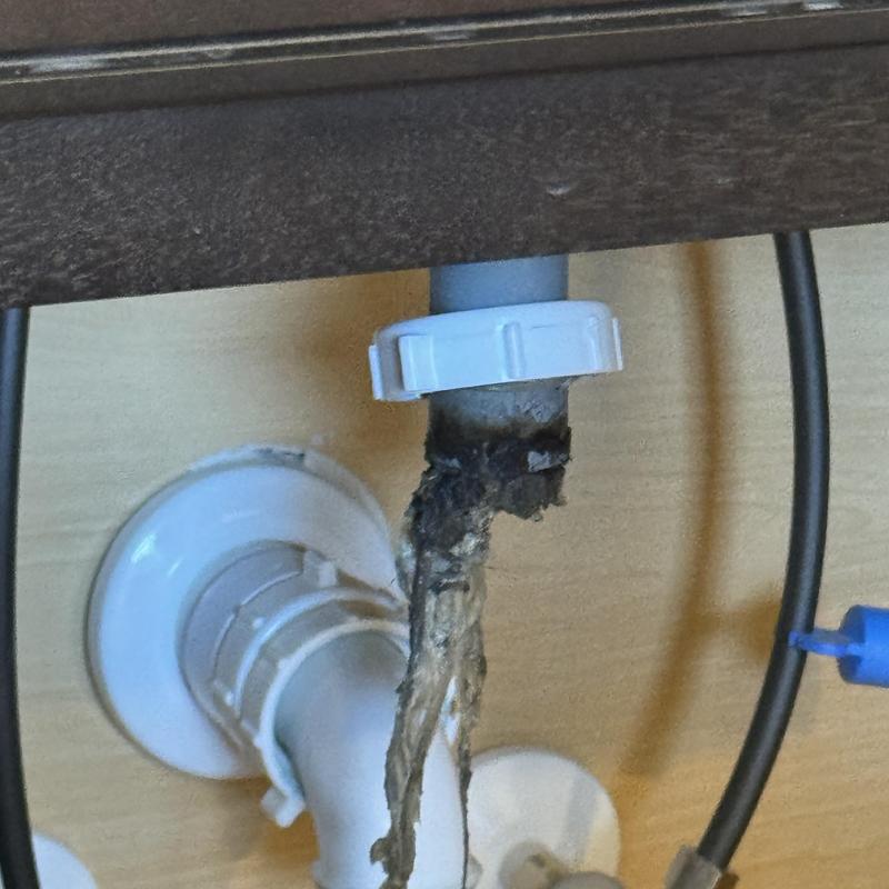 Lavatory sink drain pipe with severe clog buildup Lavatory sink drain pipe with severe clog buildup