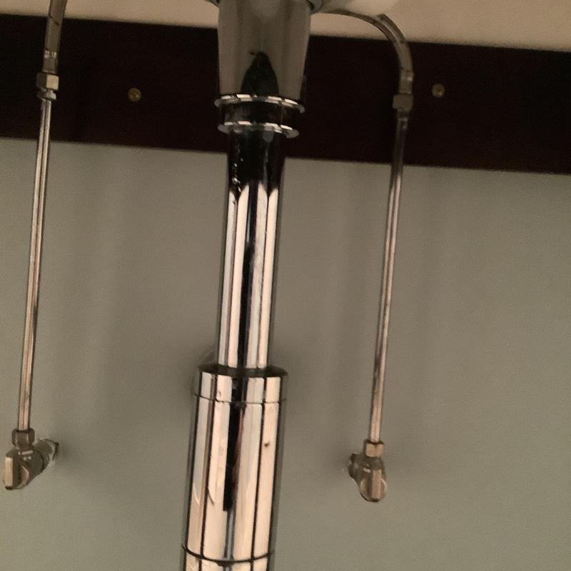 Chrome lavatory faucet drain and water supply lines Chrome lavatory faucet drain and water supply lines