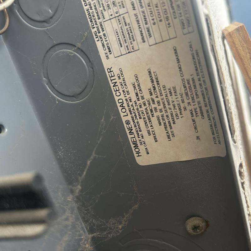 Homeline load center panel label and wiring details Homeline load center panel label and wiring details
