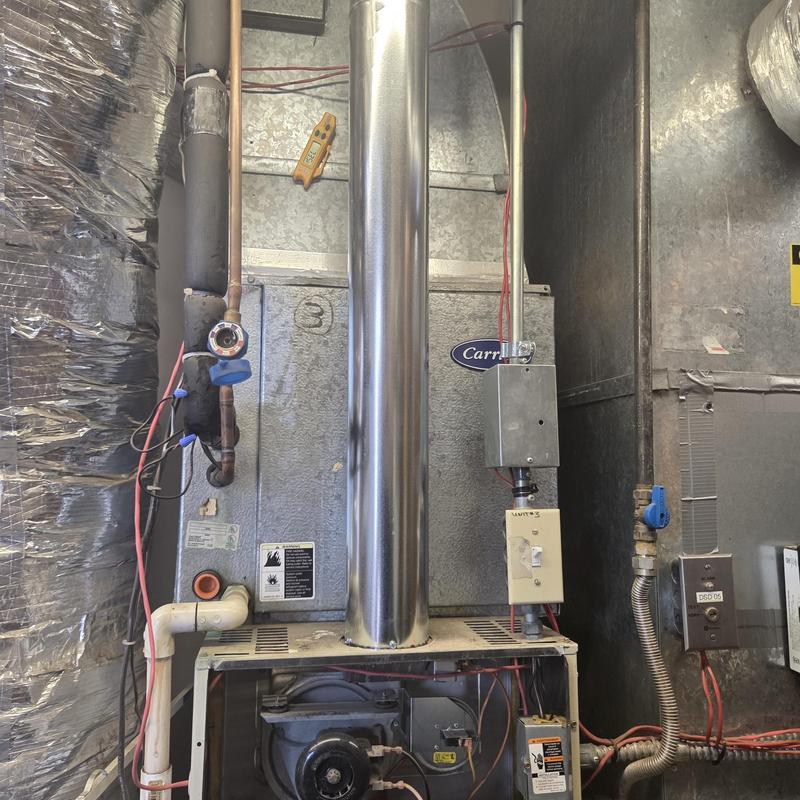Furnace unit with duct and wiring in mechanical room Furnace unit with duct and wiring in mechanical room