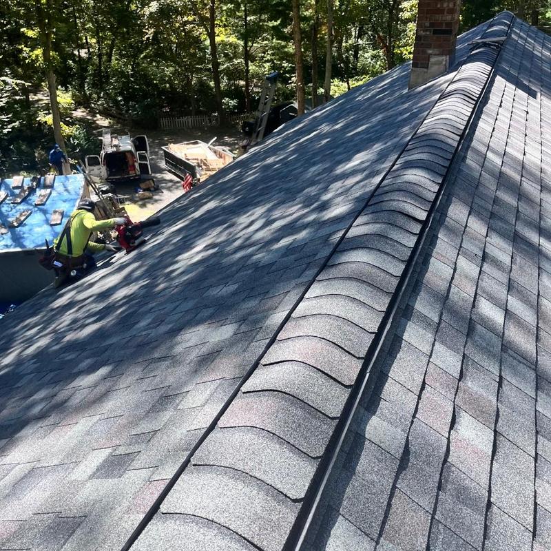 Asphalt shingle roof installation with ridge vent in East Lyme Asphalt shingle roof installation with ridge vent in East Lyme