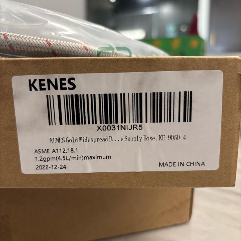 Kenes Gold widespread faucet supply hose box label