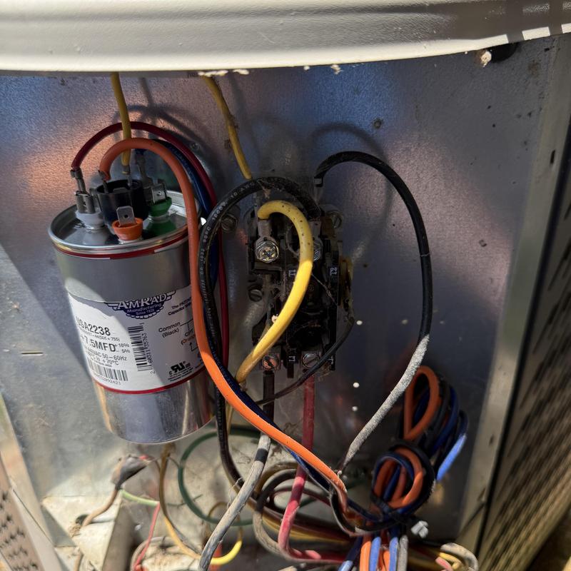 HVAC capacitor and wiring inside condenser unit HVAC capacitor and wiring inside condenser unit