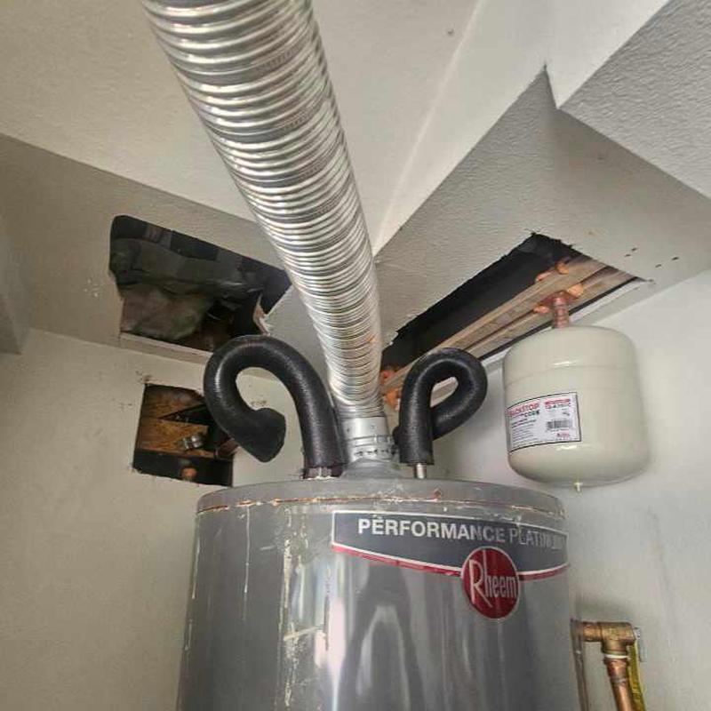 Water heater with insulated vent and expansion tank