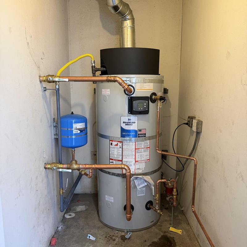 Commercial 100 gallon water heater with new copper piping Commercial 100 gallon water heater with new copper piping