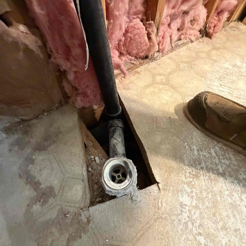 2in ABS shower drain pipe with cut floor access