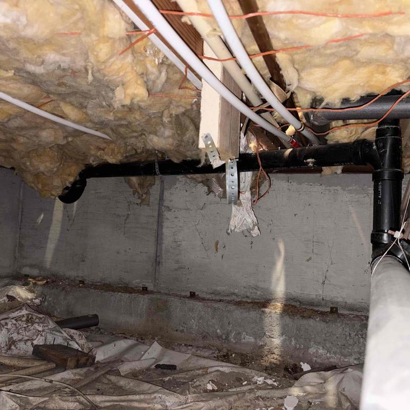2-inch ABS drain pipe reroute in crawl space
