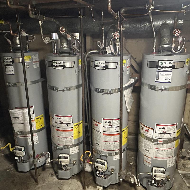 Water heater system with four gas units installed