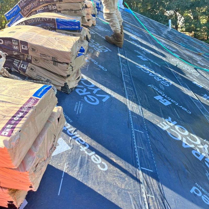 Roof underlayment installation with stacked shingles Roof underlayment installation with stacked shingles