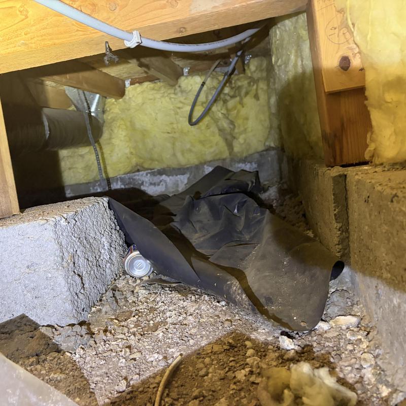 Poly piping inspection in crawl space with insulation