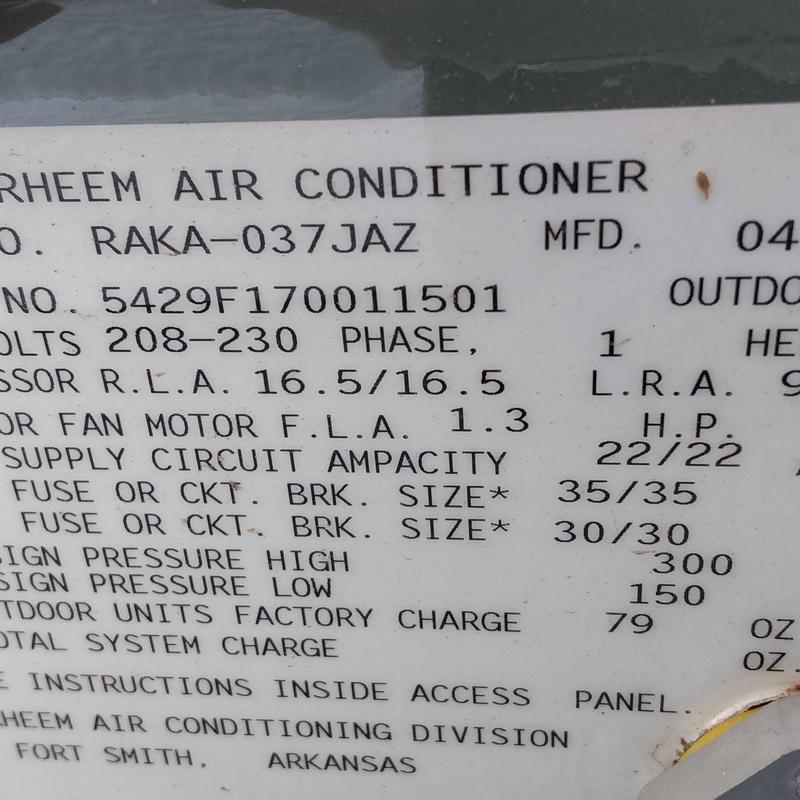 Carrier air conditioner model RAKA-037JAZ data label