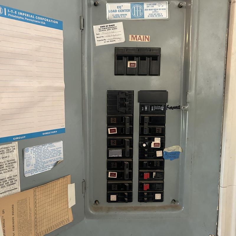 Electrical breaker panel with labeled circuits in Boise