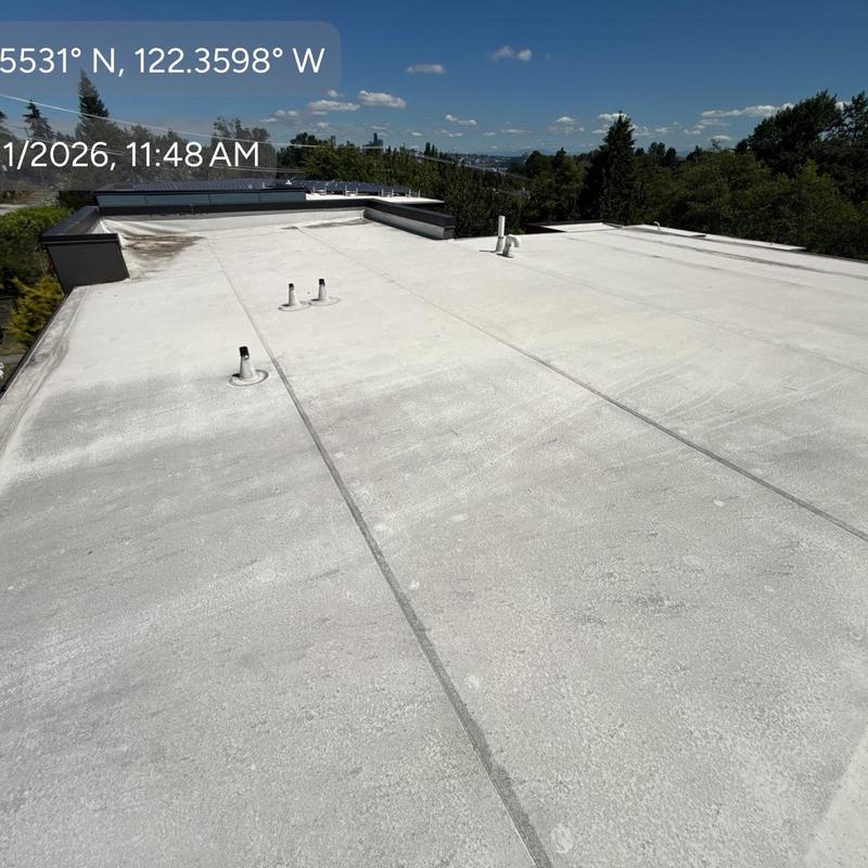Flat roof membrane with vent pipes under inspection