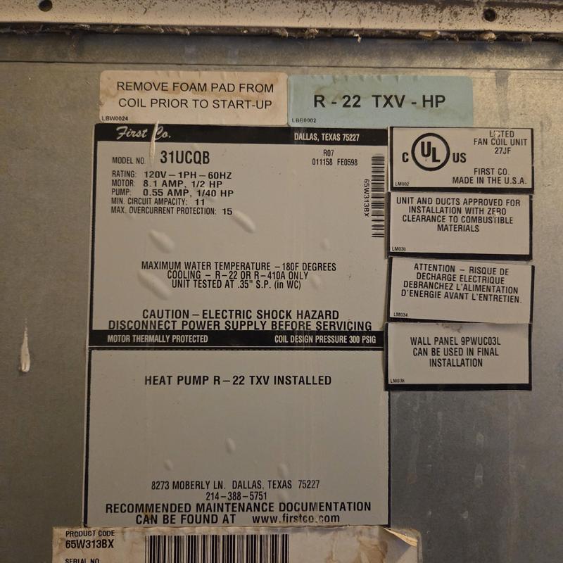 R-22 TXV heat pump label and specifications panel R-22 TXV heat pump label and specifications panel