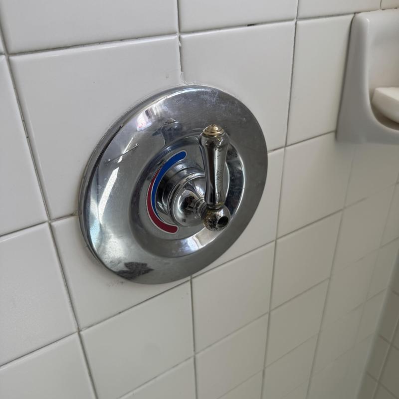 Shower valve handle and temperature control in tiled wall