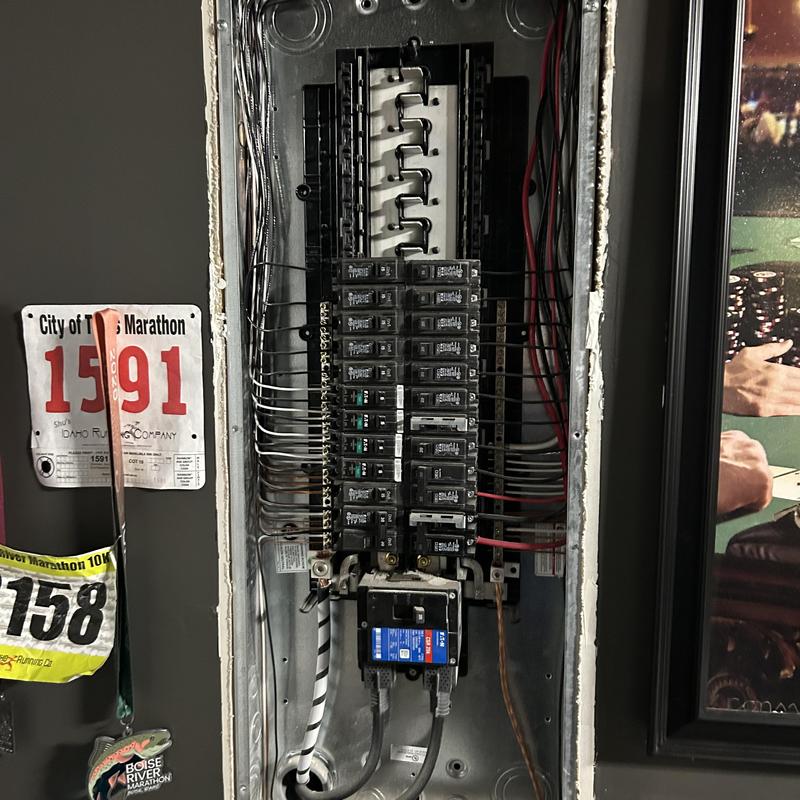 Electrical breaker panel with wiring and circuits Electrical breaker panel with wiring and circuits