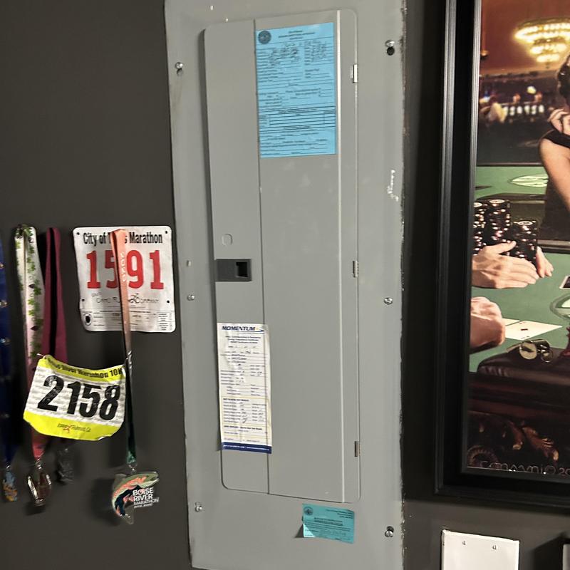 Electrical breaker panel with labels on wall Electrical breaker panel with labels on wall