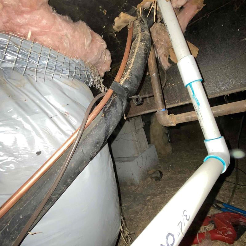 Furnace refrigerant line and PVC drain pipe installation Furnace refrigerant line and PVC drain pipe installation