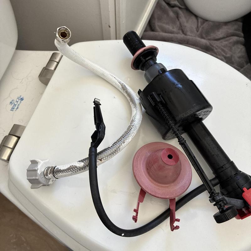 Toilet fill valve, flapper, and supply line parts