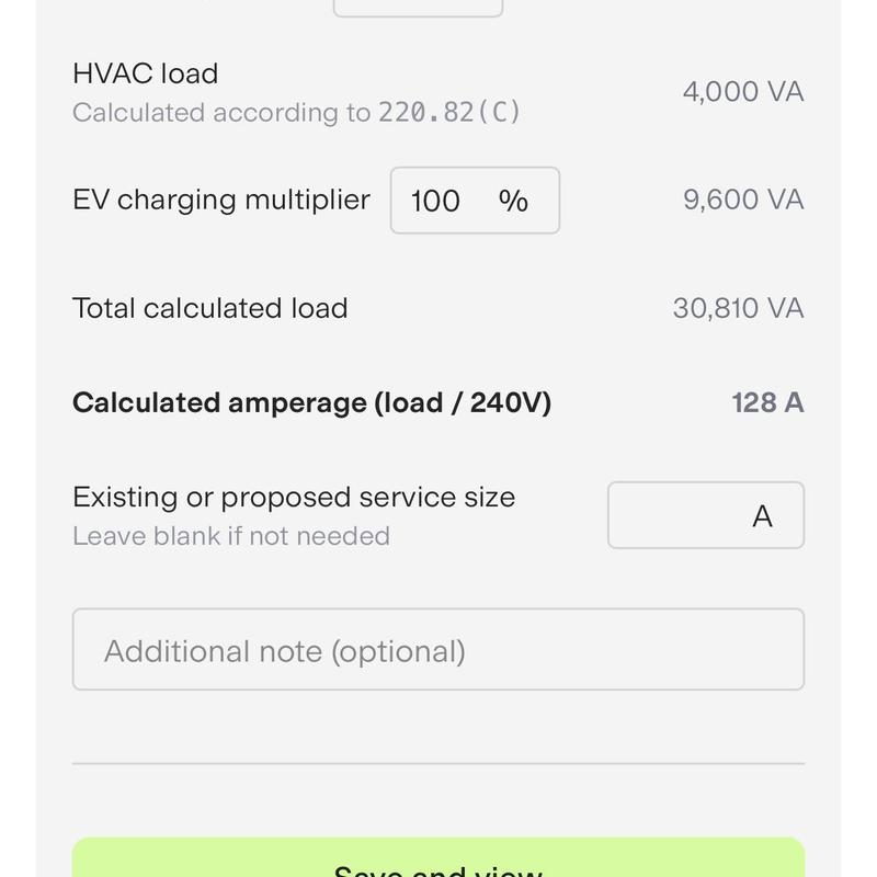 EV charging load calculation with HVAC demand