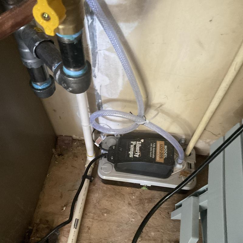 Condensate pump installation with tubing and electrical Condensate pump installation with tubing and electrical