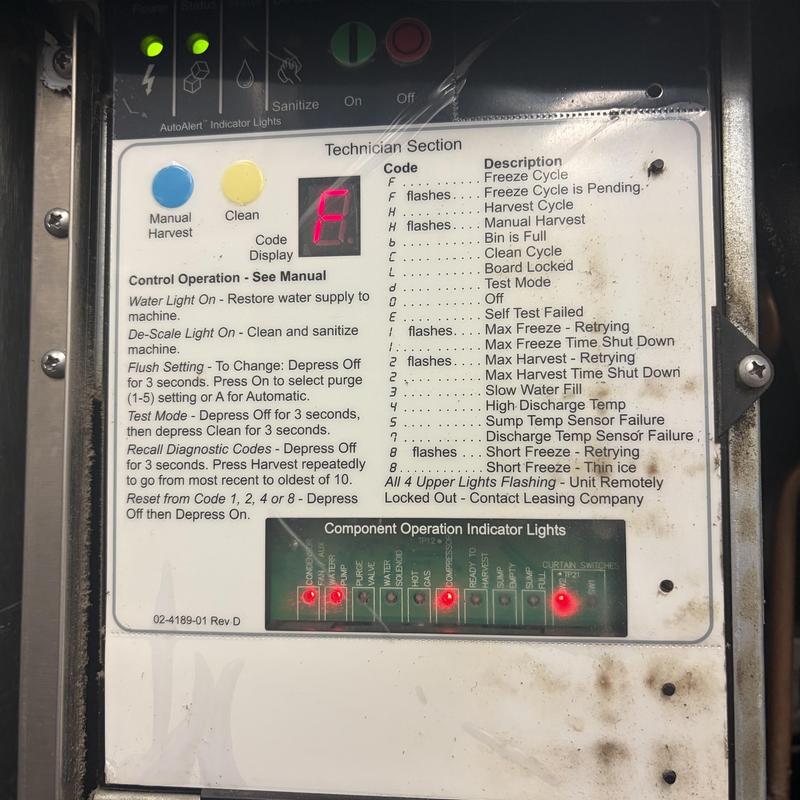 Ice machine control panel with error code display Ice machine control panel with error code display