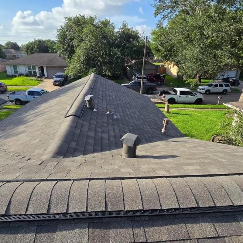 Asphalt shingle roof with vent pipes in Pearland TX