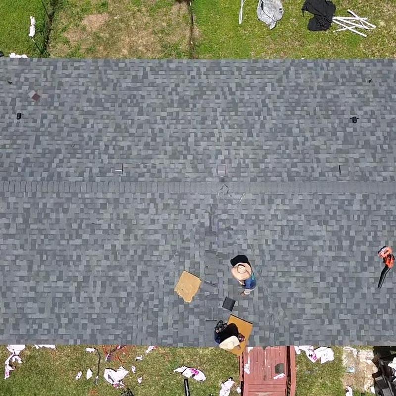 Composition shingle roof installation on residential home