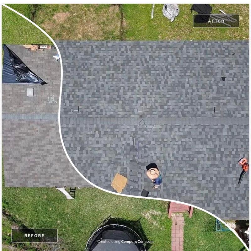 Asphalt shingle roof replacement before and after