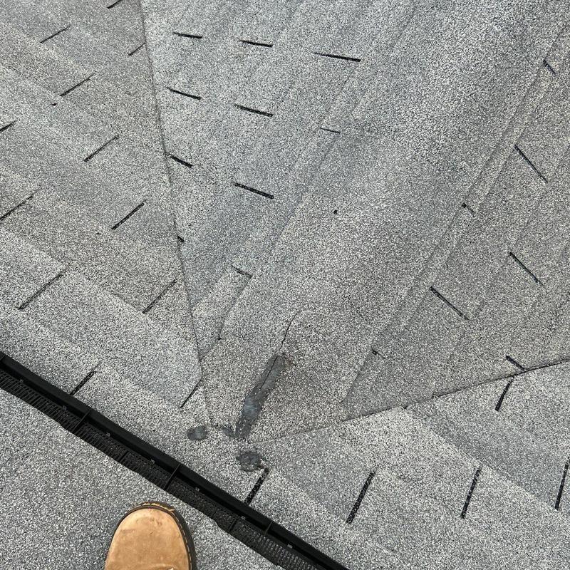 Roof shingles and flashing with hail impact and repairs