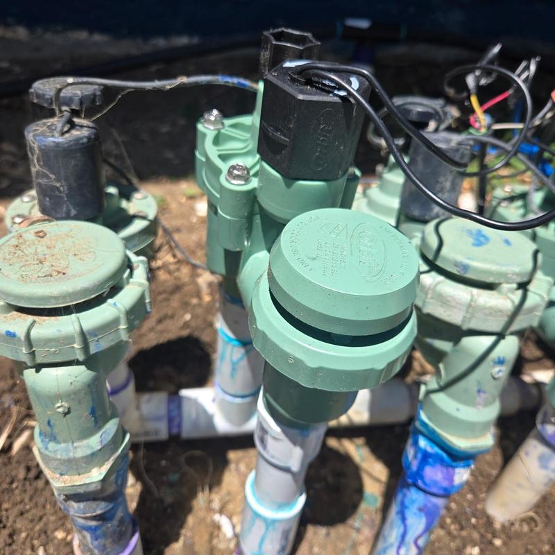 Sprinkler valve with wiring and PVC piping installation