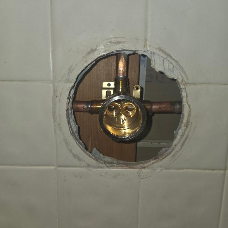 Delta shower valve installation in tiled wall cavity