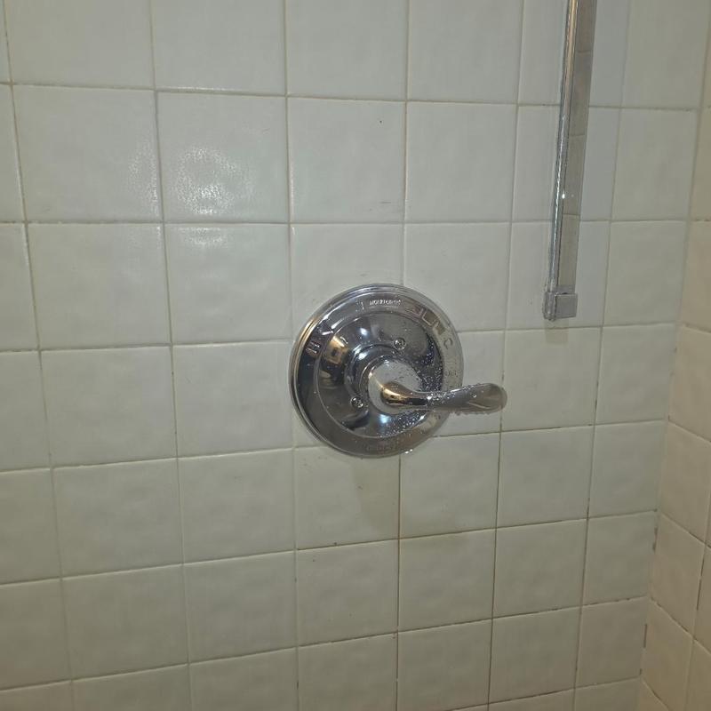 Delta shower valve installed on tiled shower wall