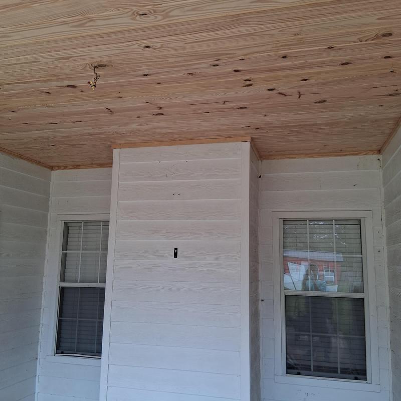 Tongue and groove porch ceiling with wrapped Cypress post Tongue and groove porch ceiling with wrapped Cypress post
