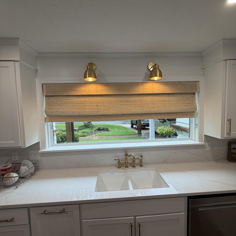 Kitchen blackout shades above sink and countertop