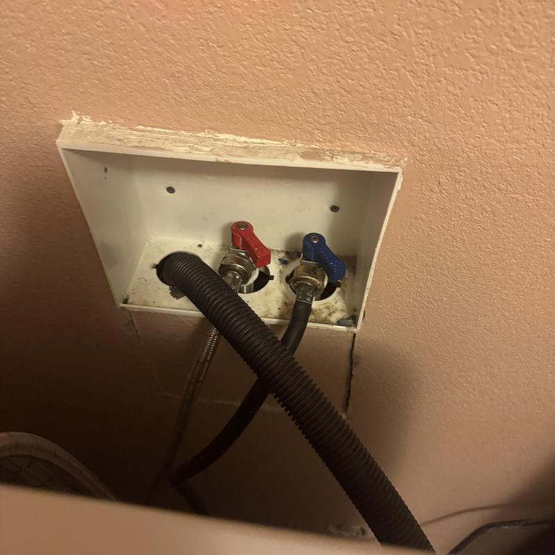 Washing machine water valves with hoses in wall box