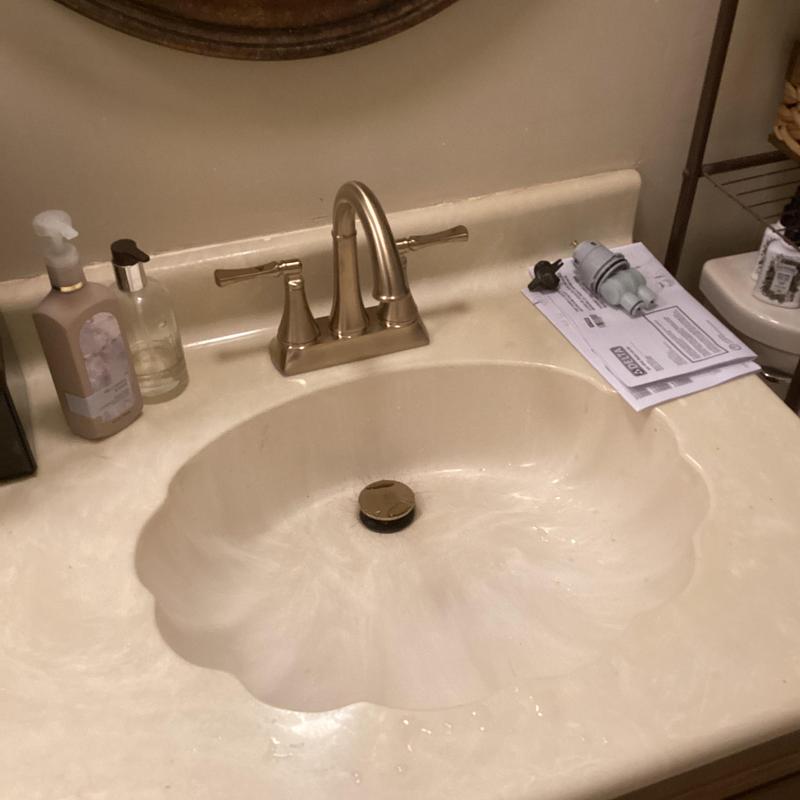 Bathroom vanity faucet and pop-up drain installed Bathroom vanity faucet and pop-up drain installed