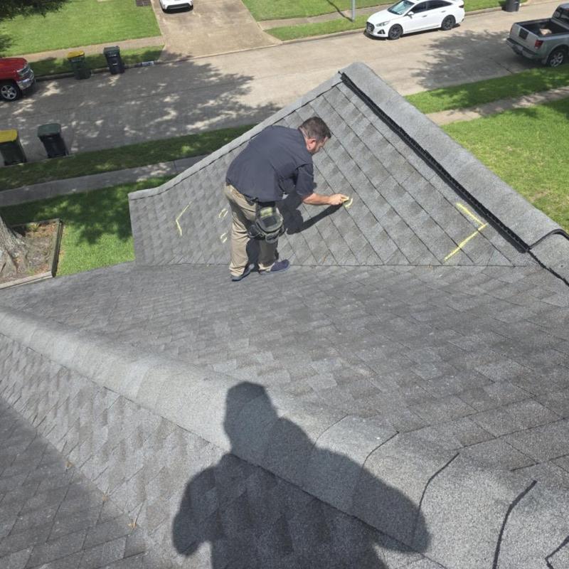Asphalt shingle roof hail damage marking in Pearland