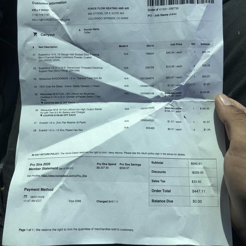 UniStrut steel framing and electrical support rods purchase receipt UniStrut steel framing and electrical support rods purchase receipt