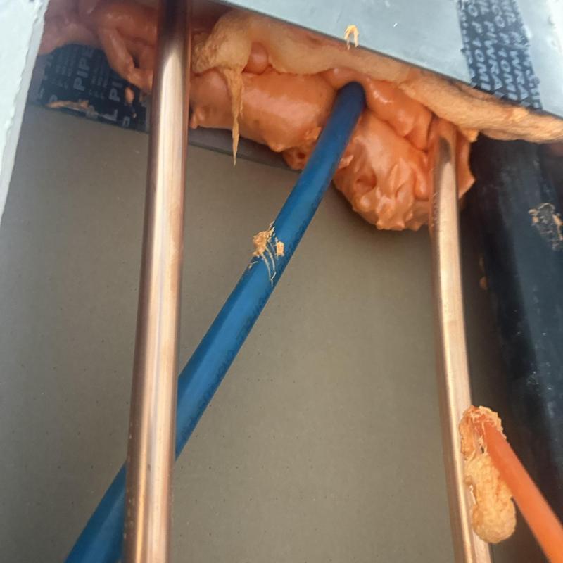 Copper bathroom repipe pipes with foam insulation sealant