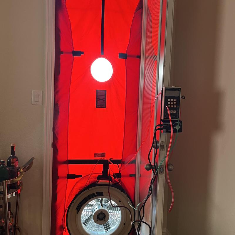 Door blower fan setup for home energy audit