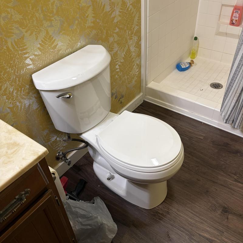 Basement toilet with shutoff valve and nearby shower Basement toilet with shutoff valve and nearby shower